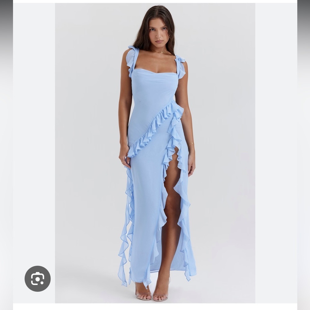NWT House of CB | Ariela Soft Blue Ruffle Maxi Dress (sold out style/size)